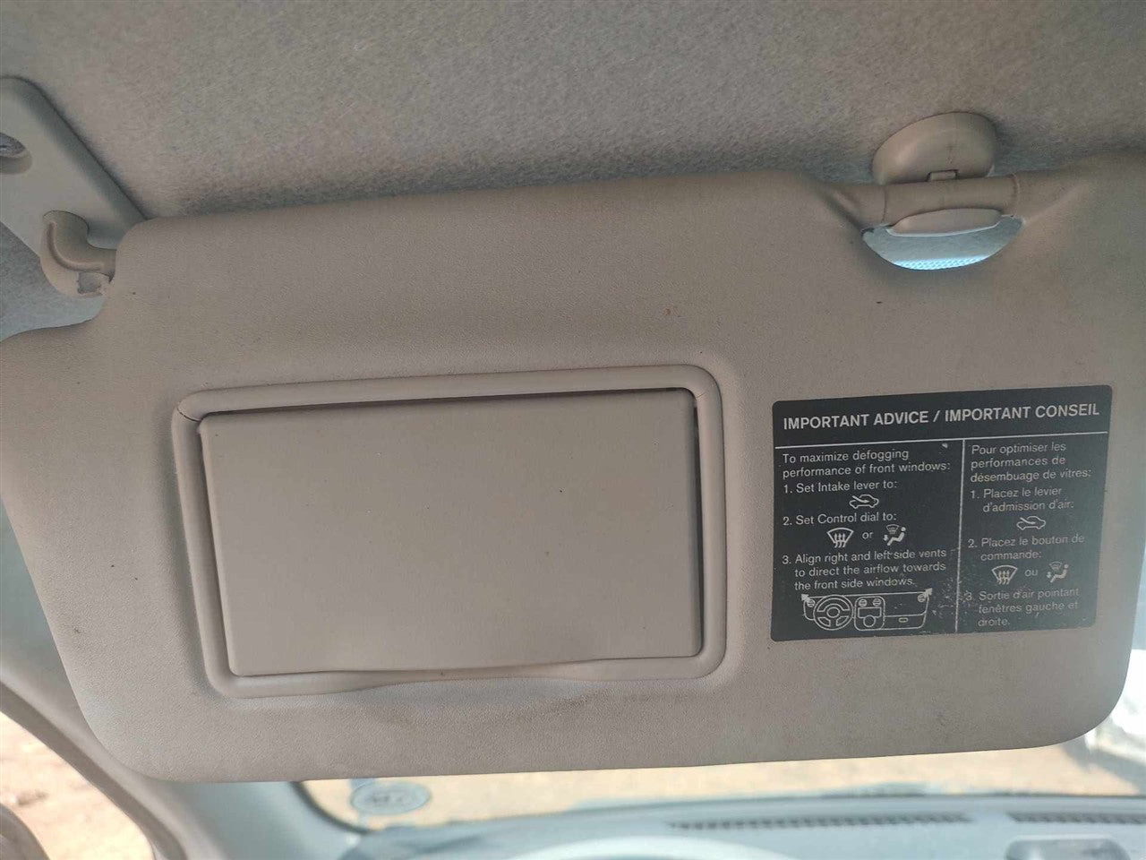 2015 thru 2019 Nissan Worldwide Micra, Nissan Versa Driver Side Left Sun Visor without illumination L