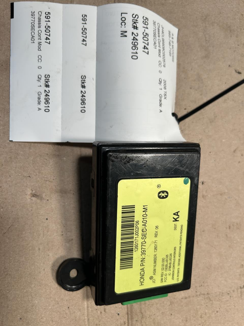 2006 2007 2008 Acura TSX Chassis Cont MOD Communication Bluetooth RH kick panel US market