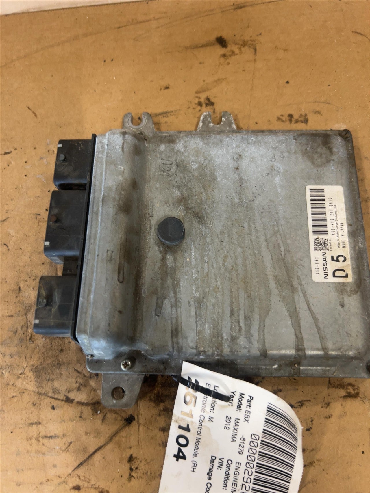 2012 2013 Nissan Maxima Engine Control Module ECU ECM PCM Electronic RH inner fender AT CVT