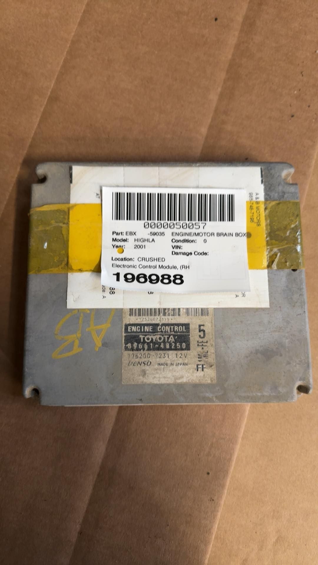 2001 Toyota Highlander Engine Control Module ECU ECM PCM Electronic RH dash 6 cylinder 2WD