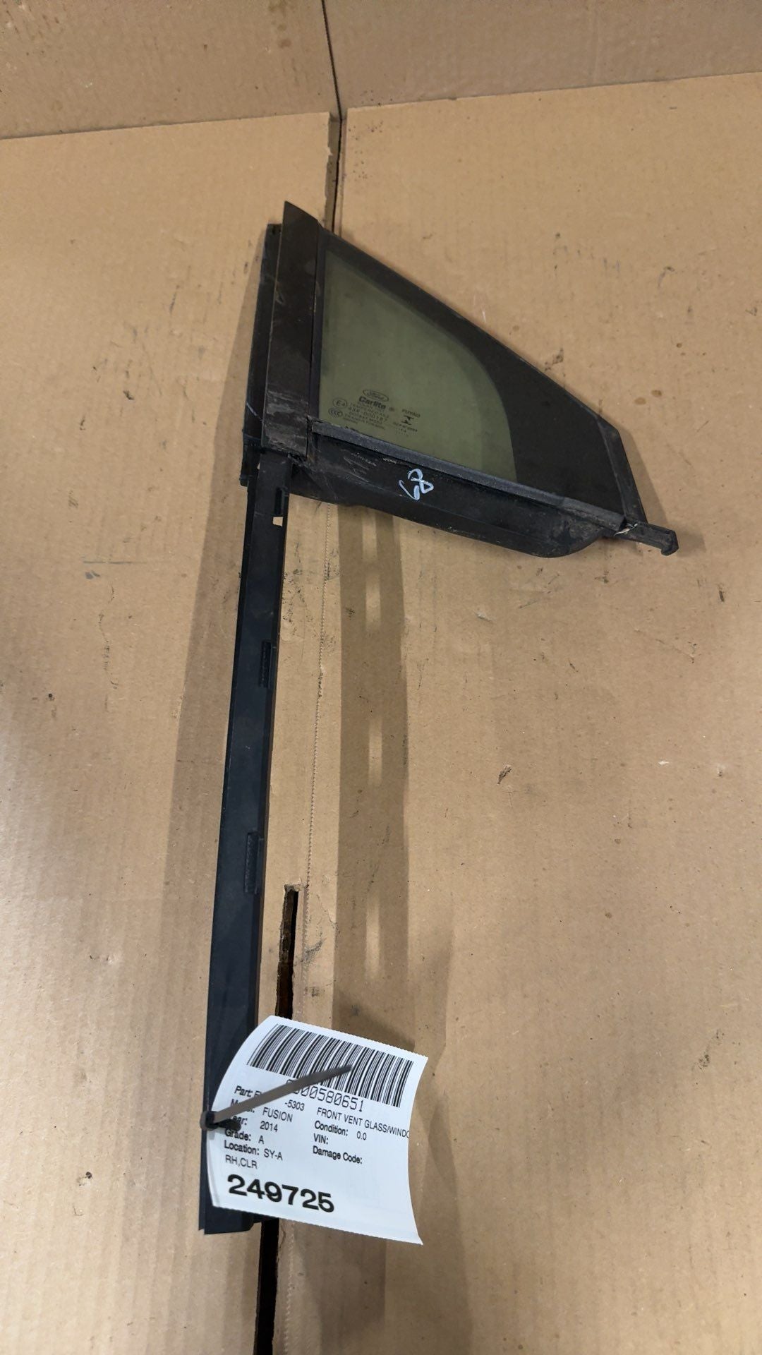 2013 thru 2020 Ford Fusion Passenger Side Right Door Vent Glass FR R