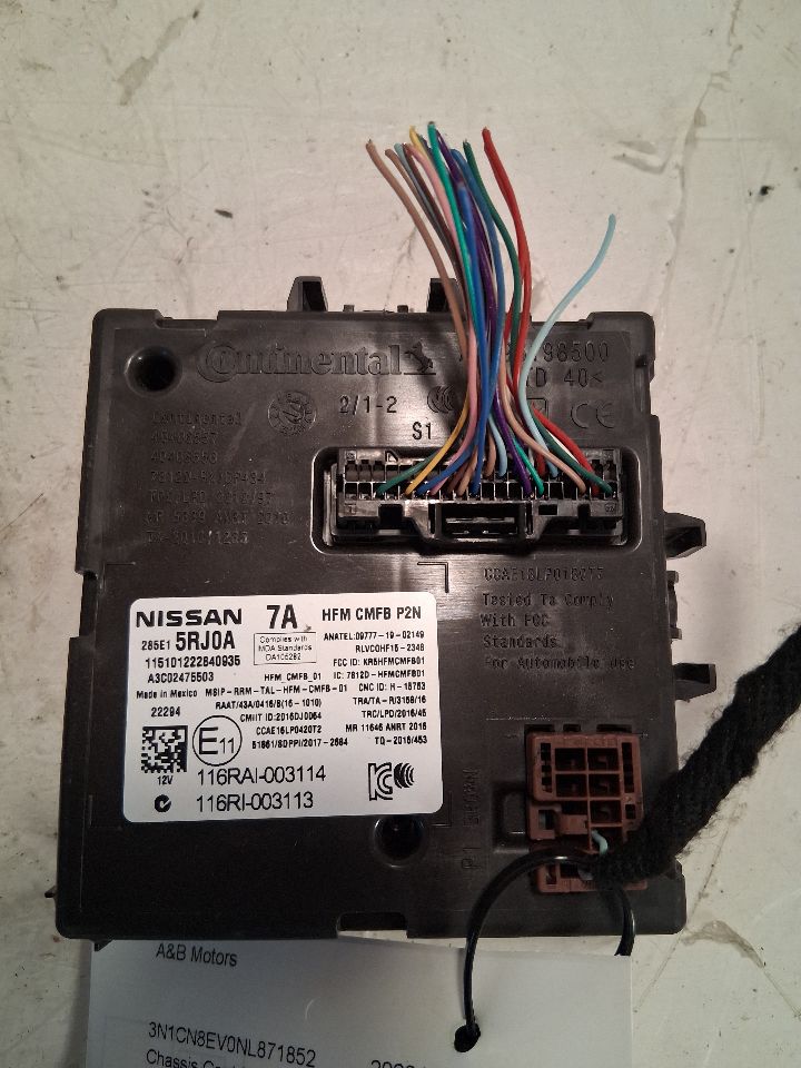 2022 Nissan Versa Chassis Cont MOD Theft Locking keyless entry ID 285E1 5RJ0A